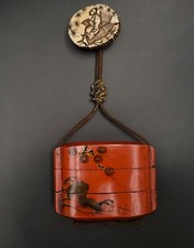 Inro à 2 cases - Pin et carpe émergeant des flots - Laque - XIXème - Japon