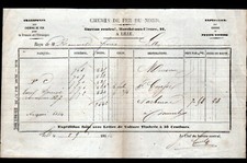 GARE de LILLE (59) TRANSPORT Colis "CHEMINS DE FER du NORD" en 1864