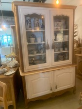 VITRINE BIBLIOTHEQUE 2 CORPS NOYER PATINÉE A L'ANCIENNE SHABBY CHIC DECAPÉE BRUT