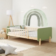 Lit Enfant 90x200 Vert Bois Massif Matelas Sommier Barrière Sécurité Homestyle4u