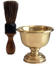 Ancien? Bol à Savon à Barbe lourd en laiton or  CM + Blaireau Poils de sanglier