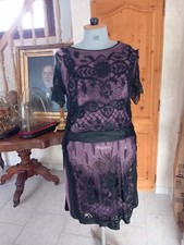 robe Soirée ancienne art deco 1920 /1930 vintage Tulle Noire Pailletes Taille 38