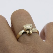 Bague Tête De Panthère Avec Yeux Verts En Or Jaune 14K Taille 7.5