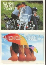 SEXY CHRIS NIKOLSON 2 CARTES POSTALES ORIGINALES FILLES NUES MOTO SOLEIL