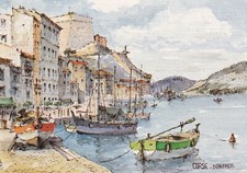 Carte postale 10x15cm postcard BONIFACIO CORSE aquarelle Lépine