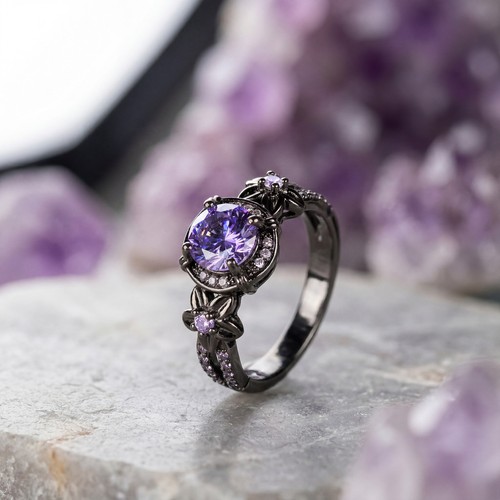 Bague noire améthyste taille - bague,