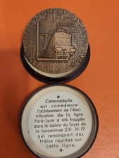 Médaille, S.N.C.F, Electrification Paris-Lyon 1952  Frappé Locomotive 231 H19 .