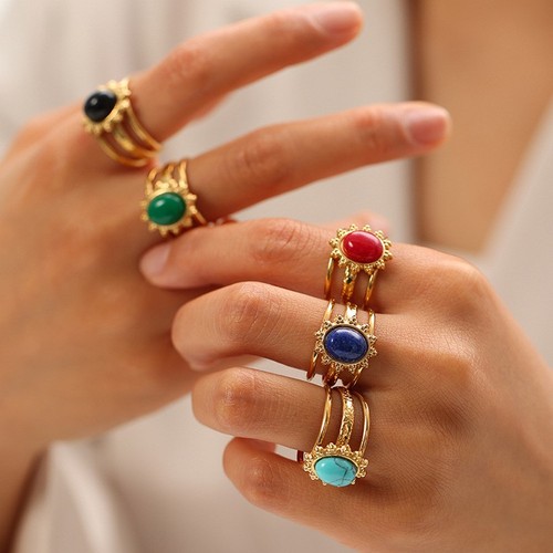 Bague lapis lazuli acier - bague,