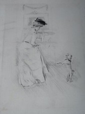Gravure à la pointe sèche de Paul César HELLEU (1859-1927) LA DANSE DU CHIEN