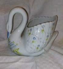 Bouquetiere En Forme De Cygne En Porcelaine De Limoges Décor Main