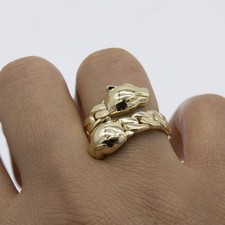 Bague Panther En Maillon Cubain Ajustable En Or Jaune 14K Solide