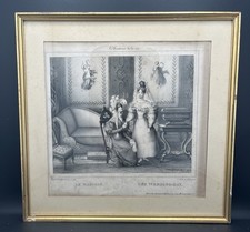 Lithographie ancienne 1832 Le Mariage Delaporte Delaunois encadrée
