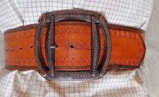 Large ceinture vintage pour femme marron cuir naturel imprimé épais T 80