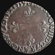 1/8 d'écu croix de face 1579 rennes fautée 1759 henri III rare