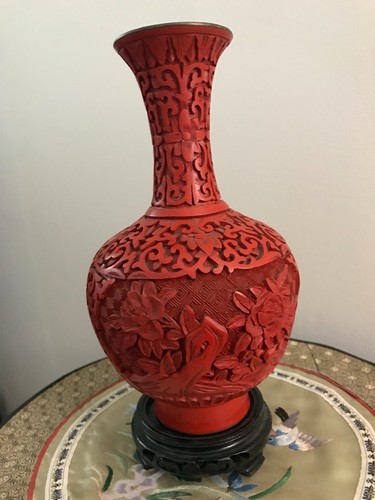 Vase emaux laque cinabre pekin - laque,