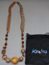 Collier sautoir grosses perles bois KAROLINA Doré Marron Orange