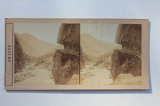Suisse Swiss Vue de Montagne Photo stéréo Papier Vintage Albumine
