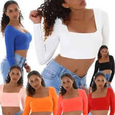 T-Shirt À Manches Longues Crop Top Élégant | Stretch | Encolure Carrée