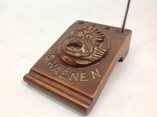 Ancien PORTE CRAYON comptoir Bois sculpté Tête monstre Art Populaire Hotel-resto