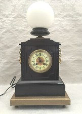 ANCIENNE PENDULE MARBRE NOIR NAPOLÉON III & LAMPE DESIGN ART DÉCO LOFT SALON OR