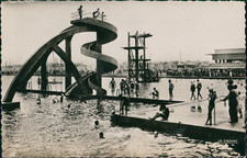 Maroc, Casablanca, Piscine municipale, Toboggan et plongeoir   Vintage silver pr