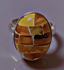 Ancienne bague argent ambre bijou bague argent massif dôme amber silver ring T54