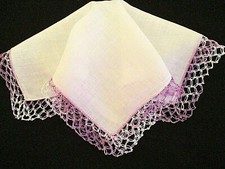 TRUE VTG*LINEN*WEDDING HANKY*CROCHET LACE*VARIEGATED LAVENDER & WHITE*EX COND
