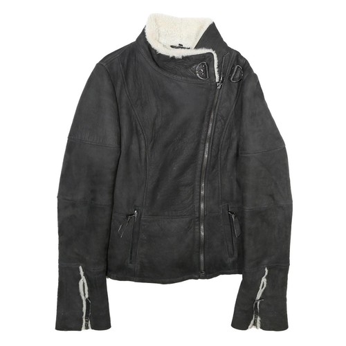 Veste peau lainée noire - peau,