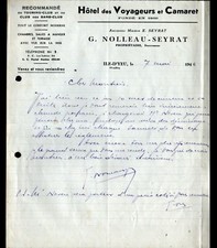 L'ILE D'YEU (85) HOTEL DES VOYAGEURS et CAMARET "NOLLEAU & SEYRAT" Lettre en1946