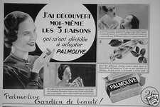 PUBLICITÉ DE PRESSE 1934 SAVON PALMOLIVE A L'HUILE D'OLIVE GARDIEN DE BEAUTÉ