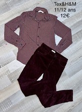 Tex H&M 11 / 12 ans GARÇON: Chemise À Carreaux + Pantalon Velours Bordeaux TBE