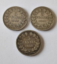 Lot 3 monnaies 5 Francs Louis Philippe 1833A/1833W/1834W