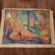 Tableau Huile Toile Nu Portrait Vanite