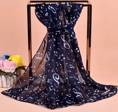 Foulard noir imprimé notes - foulard,