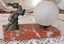 Ancienne lampe de chevet Art déco boule pate de verre art marbre biche régule