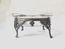 Ancien coupe sur pieds décor de marrons  art nouveau  verre et régule  -  25 cm