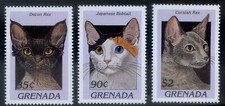 Grenada 1997 MNH**Cats*Domestic Animals*Pets*Devon Rex*Japanese Bobtail*Felis 3v