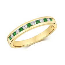 Bague Semi Pavée Or Blanc/Jaune 9 k/carat et Diamant 0.13 Carat avec Emeraude