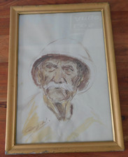 vintage TABLEAU ancien aquarelle ART docteur Albert schweitzer ALSACE peinture