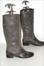 ASH Bottes Tout Cuir Marron Taupe Bouts Ronds Petits Talons T 35 TBE