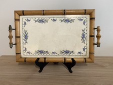 Superbe rare Plateau bambou et céramique terre de fer Art Nouveau