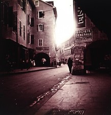 FRANCE Annecy Rue Publicité c1930 Photo Stereo Plaque de verre Vintage 