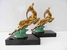 VINTAGE GAZELLE/ANTILOPE BRONZE/LAITON MARBRE NOIR PRESSE PAPIER/LIVRES DESIGN'