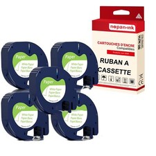 Ruban S0721510 91200 pour DYMO Letratag compatible noir sur fond blanc x 5 pour