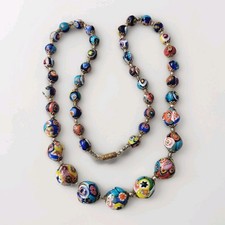 Ancien Collier Perles Murano Millefiori En Chute