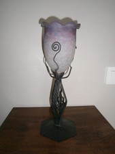 lampe art déco signée muller pied fer forgé et pâte de verre