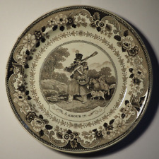 Assiette Faïence à Image début XIXe. LOUIS LEBEUF MONTEREAU -  "Ô AMOUR" - TBE