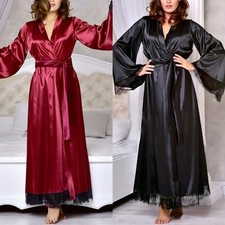 Peignoir long femme satin robe kimono chemise de nuit pour vêtements de nuit co