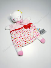 Doudou Plat Chat Blanc Rose