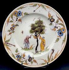Assiette Faïence Lyon 18ème Décor Aux Chinois Monogramme Nevers Roanne Moustiers